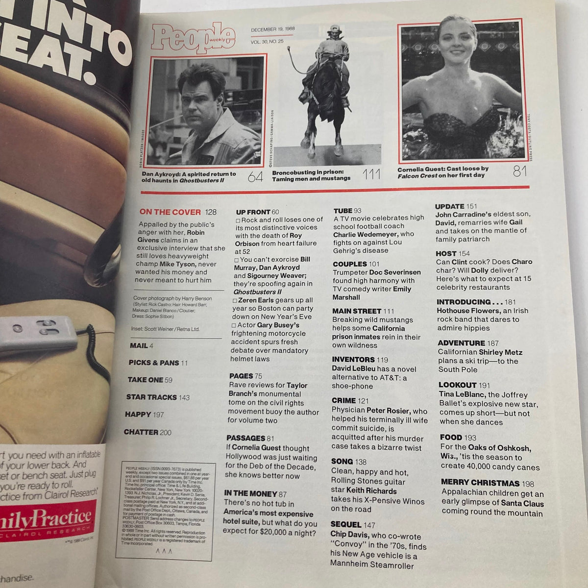Interior page of VTG People Weekly Magazine December 19 1988 showing the table of contents. It includes articles on Robin Givens, Gary Busey, and popular culture from the late 1980s.
