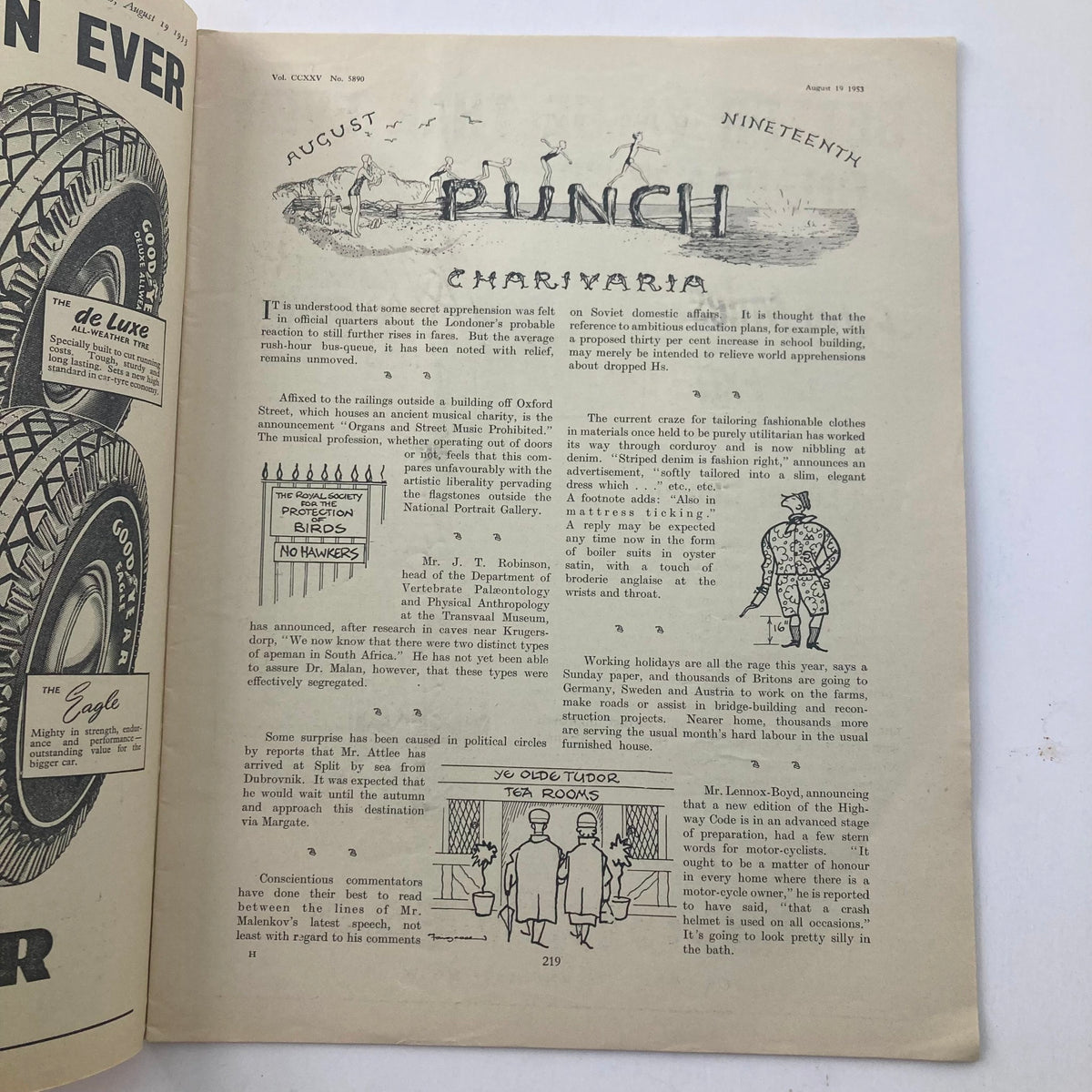Interior page of VTG Punch Magazine August 19, 1953, showcasing articles and cartoons typical of the publication's satirical style.