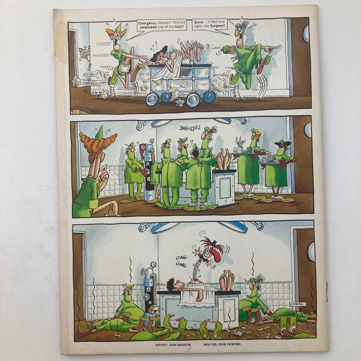 Comic strip illustration from VTG Mad Magazine June 1982 No. 231 The Academy Awards, featuring a comedic hospital scene with characters in green outfits and humorous dialogue.