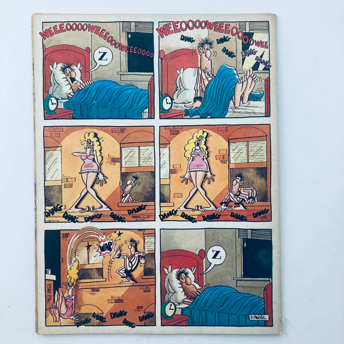 Comic strip from VTG Mad Magazine June 1980 No. 215, illustrating humorous scenarios with a character waking up surprised. This piece embodies the lighthearted and playful nature of Mad Magazine.