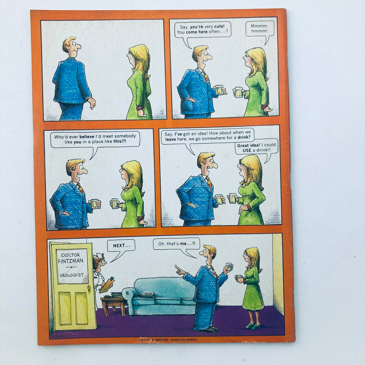 Back cover of VTG Mad Magazine April 1982 No. 230 showcasing a humorous comic strip with a character meeting a doctor, highlighting the magazine's comedic style.