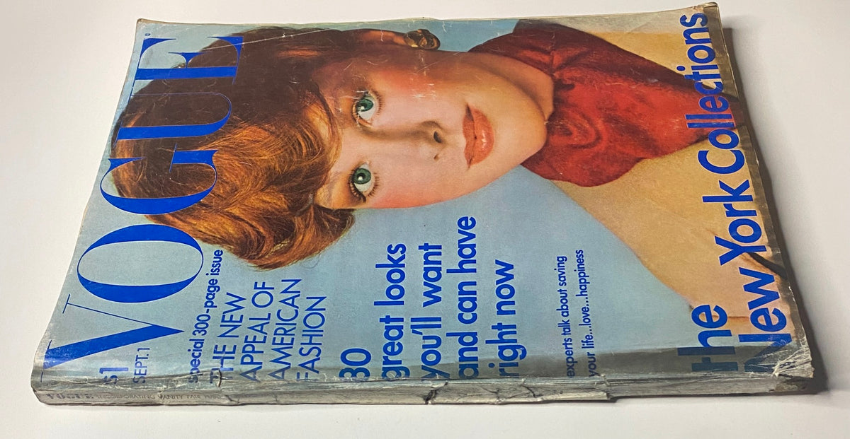 Vogue Magazine September 1, 1971 cover featuring Patricia Dow, captured by David Bailey, highlighting styles from The New York Collections and the evolution of 1970s fashion.