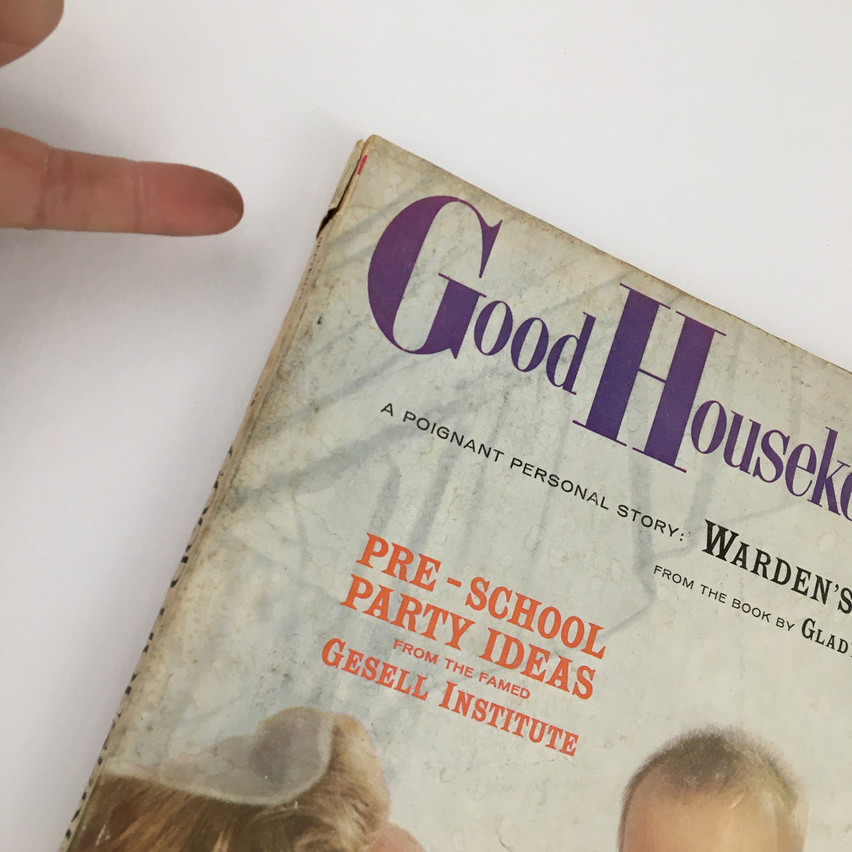 Close-up view of the Good Housekeeping Magazine from September 1959, highlighting the title Warden's Wife by Gladys Duff.