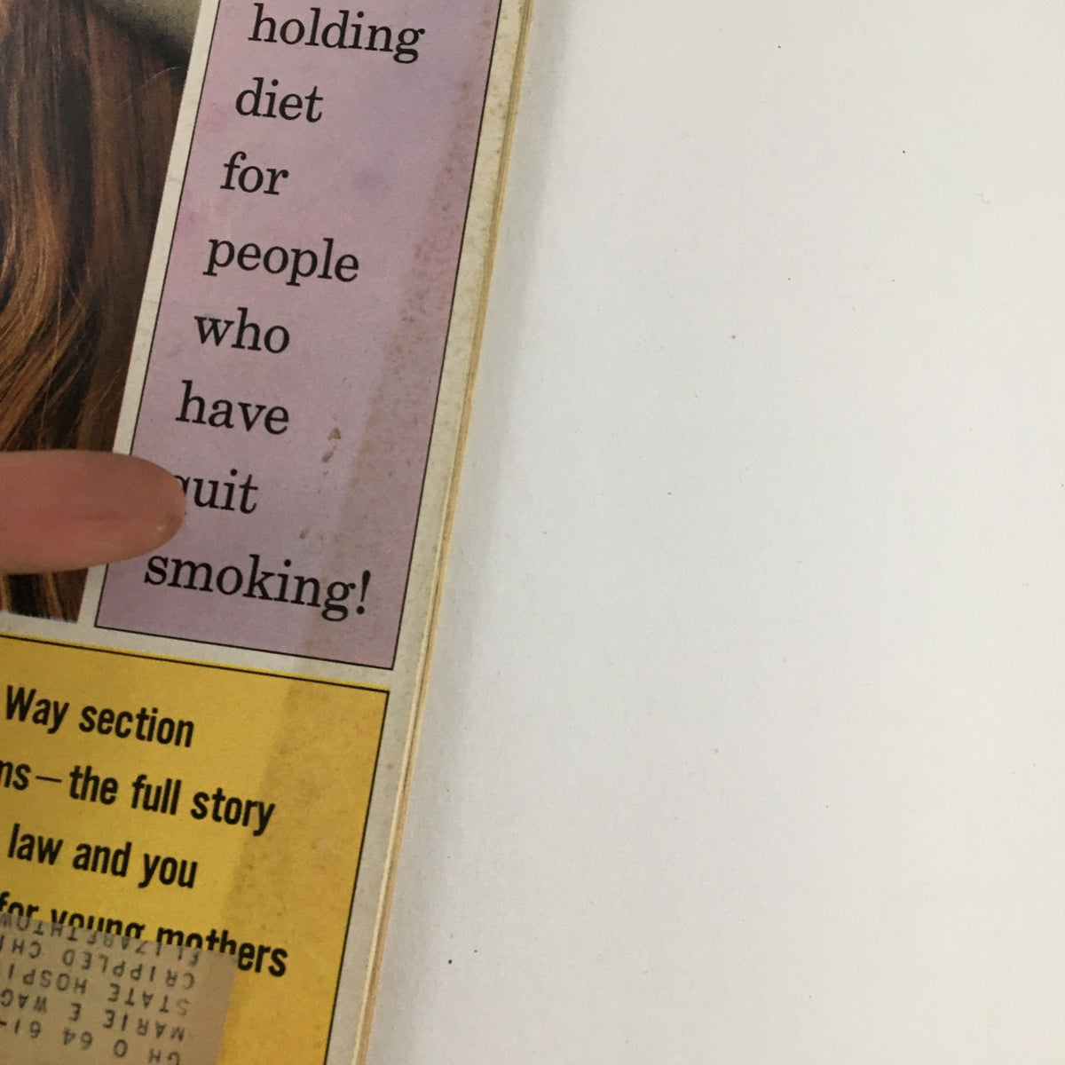 Close-up of the Good Housekeeping Magazine August 1964 cover highlighting a special article on diet for those who quit smoking, showcasing the vintage magazine's focus on health and lifestyle.