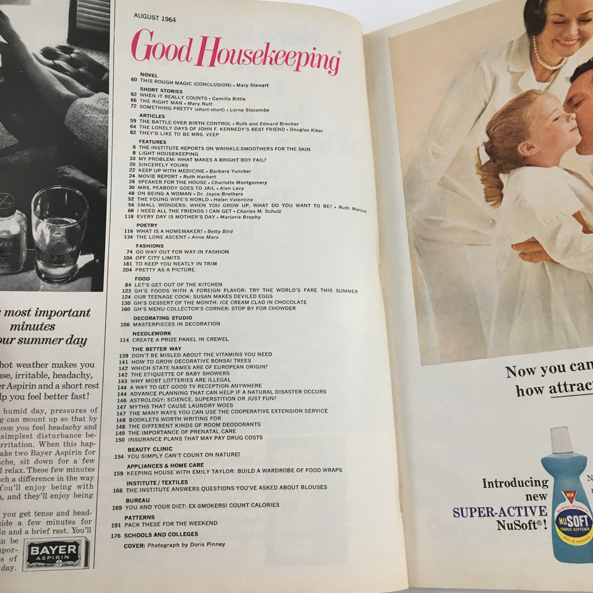 Interior page of Good Housekeeping Magazine August 1964 showing articles and topics including family life, health tips, and lifestyle content, reflective of the 1960s culture.