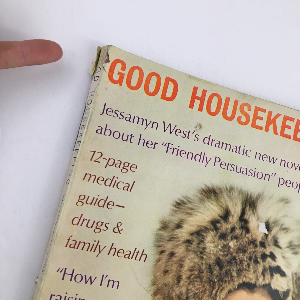 Good Housekeeping Magazine January 1968 showing a close-up of the cover emphasizing Jessamyn West’s 'Friendly Persuasion' and additional article highlights.