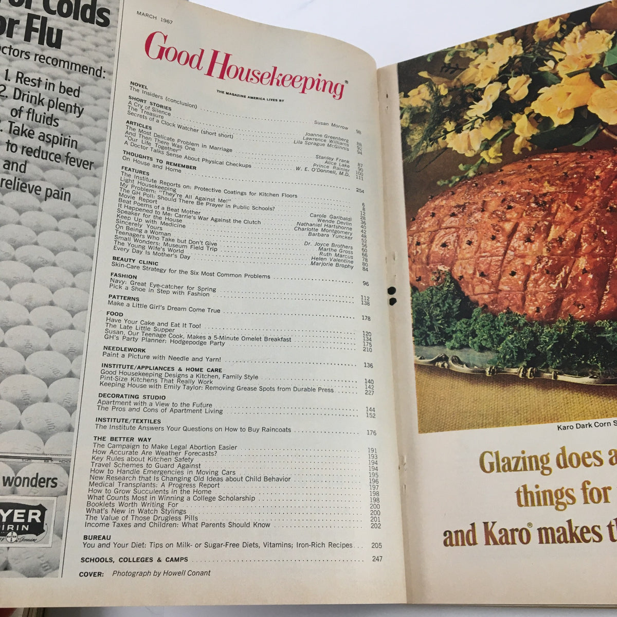 Table of contents from the March 1967 issue of Good Housekeeping Magazine, detailing featured articles and photographs.