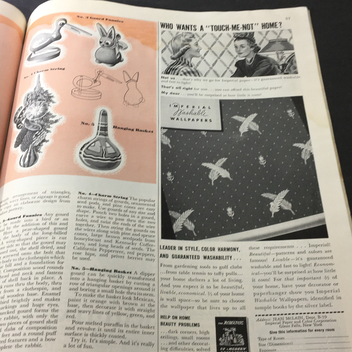 VTG Better Homes & Gardens September 1940 Indoor and Outdoor Gardening Guide showcasing various vintage home accessories and a wallpaper advertisement, emphasizing home decor tips.