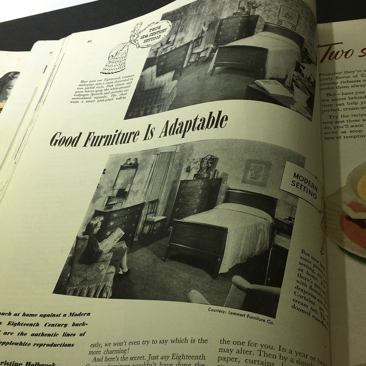 VTG Better Homes & Gardens May 1941 page discussing adaptable furniture styles, showcasing mid-century interior design trends.