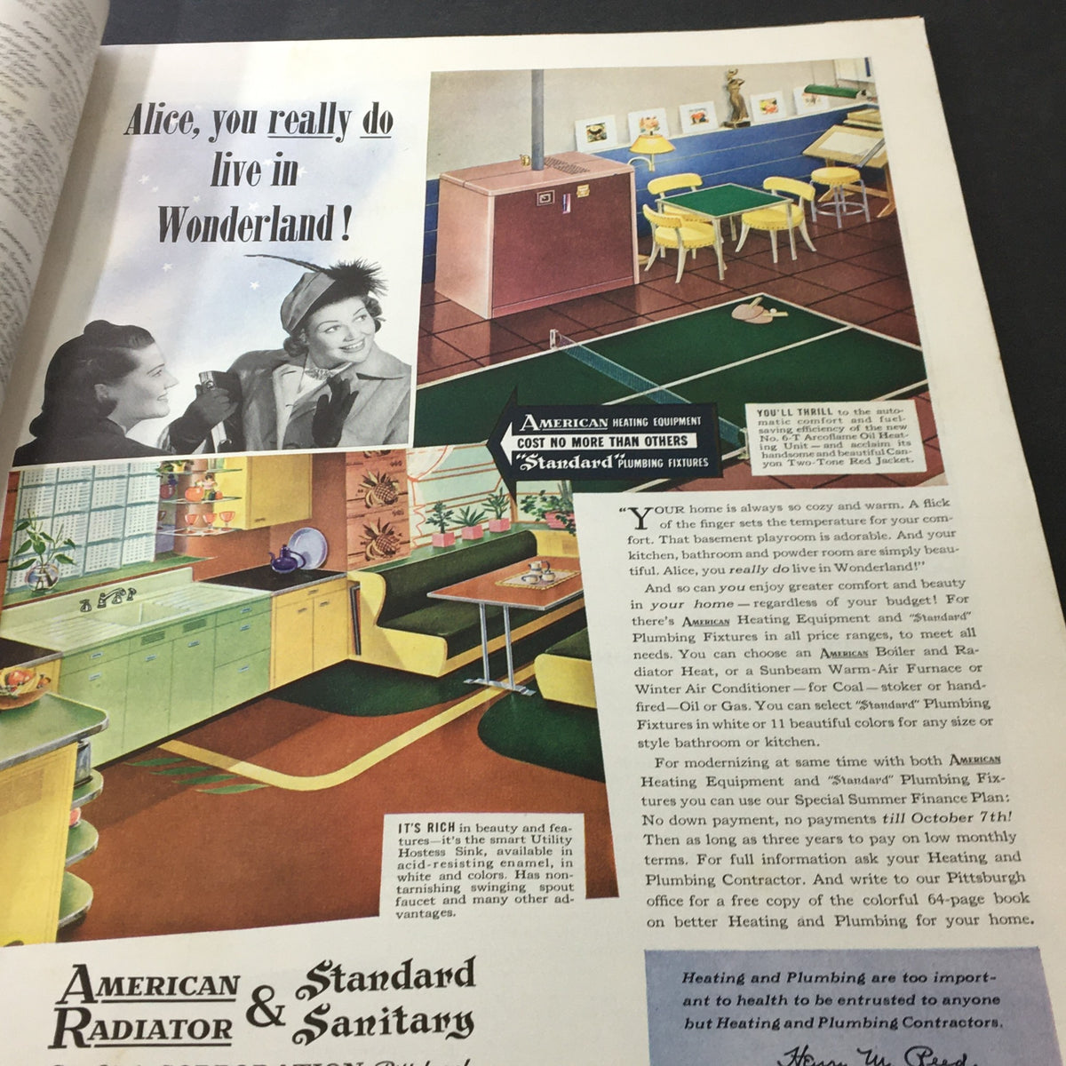 VTG Better Homes & Gardens May 1941 illustration depicting a modern kitchen layout with standard plumbing fixtures, representing vintage home improvement ideas.