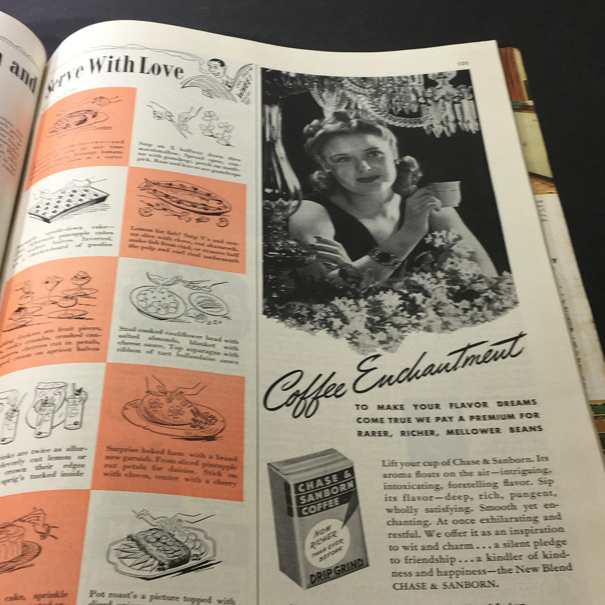 VTG Better Homes & Gardens May 1941 feature on Chase & Sanborn coffee, demonstrating vintage food and beverage presentations with recipes.