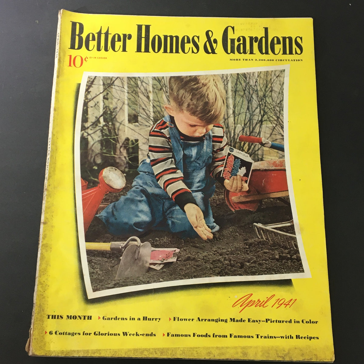 VTG Better Homes & Gardens April 1941 Flower Arranging Made Easy - Cover featuring a child gardening, showcasing vintage aesthetics.