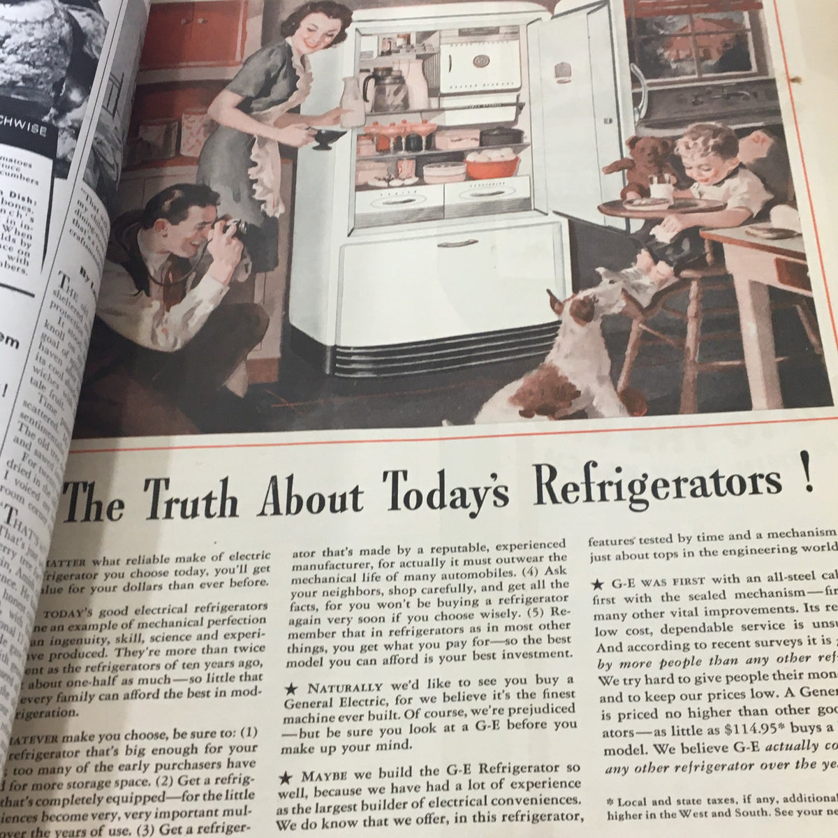 VTG Better Homes & Gardens April 1941 Flower Arranging Made Easy - An illustrated article discussing modern refrigerators, featuring a family enjoying their kitchen.