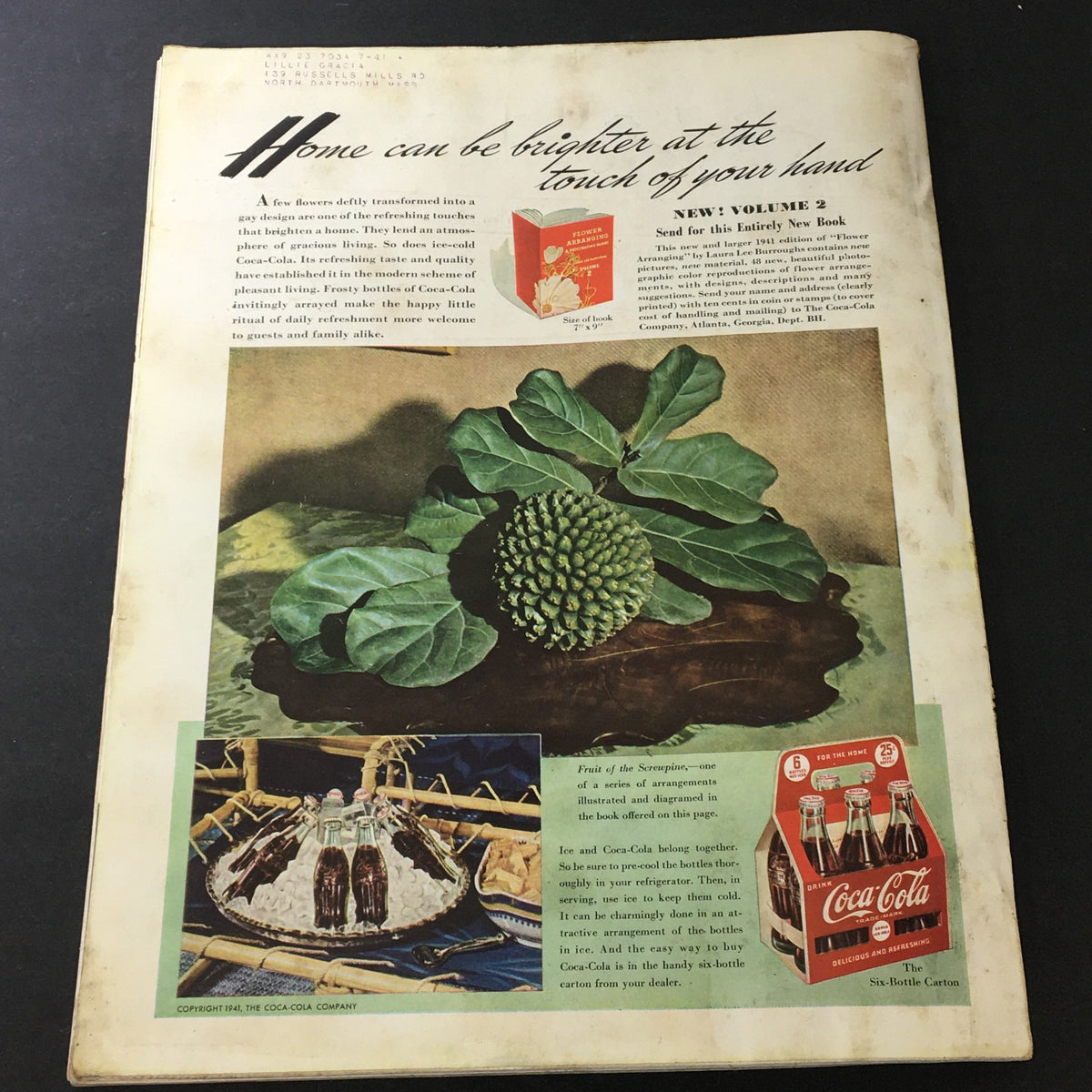 VTG Better Homes & Gardens April 1941 Flower Arranging Made Easy colored picture showcasing vintage floral arrangements and home decor tips.