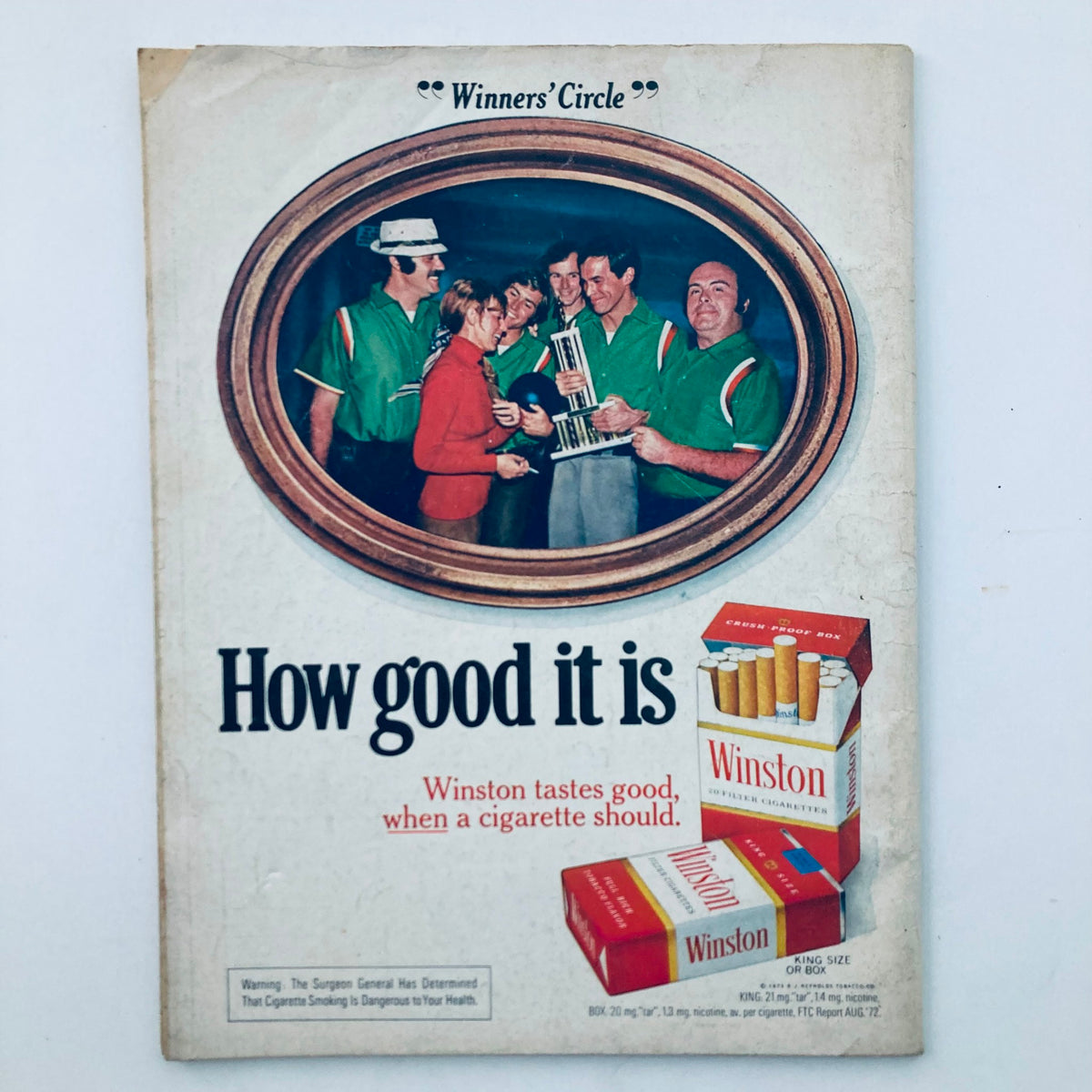 Cover of VTG Front Page Detective Magazine April 1973 with the title 'How good it is' and an advertisement for Winston cigarettes.