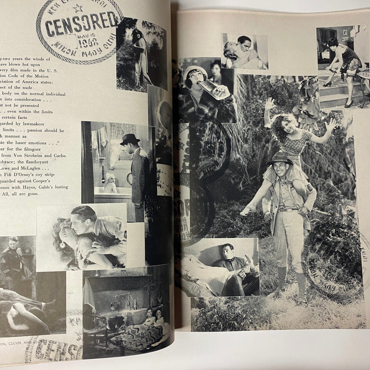 Censored page from the Harper's Bazaar Magazine July 1952 showcasing various images and stories under the censorship stamp.
