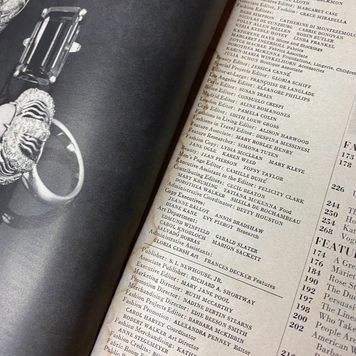 Vogue Magazine May 1968 - Katharine Ross by Bert Stern, showcasing a vintage magazine page featuring a detailed list of contributors and staff.