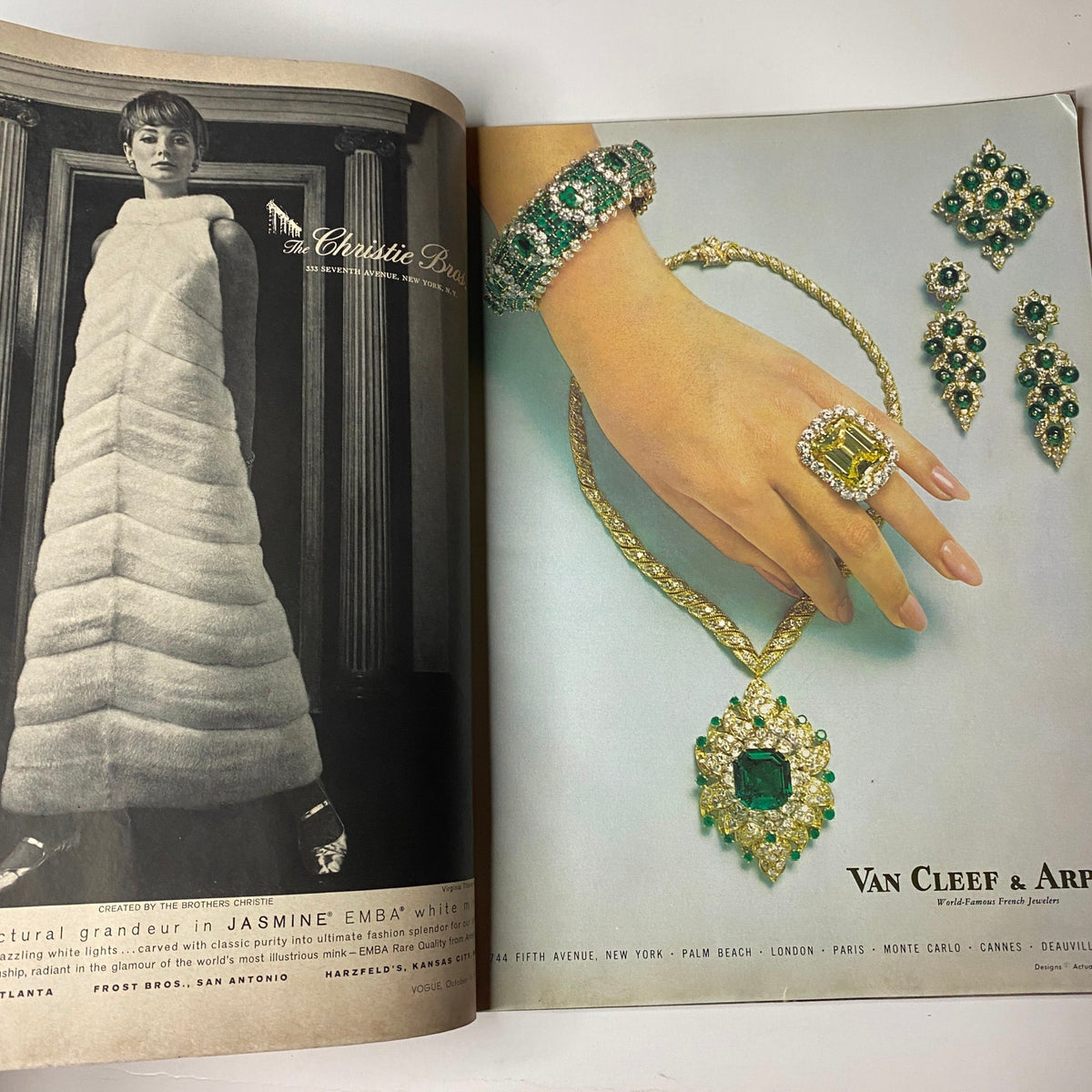 Fashion advertisement page from vintage Vogue Magazine, October 15, 1967, showcasing luxury jewelry from Van Cleef & Arpels.