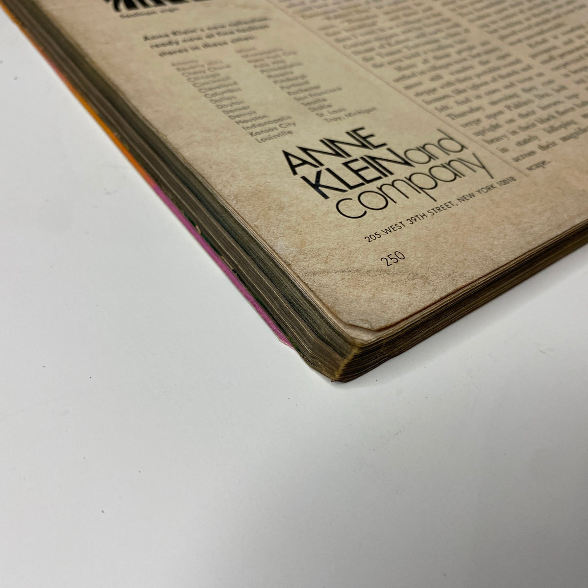 Edge of Vogue Magazine December 1969 showing the worn spine, indicating its vintage character and historical significance in fashion publishing.