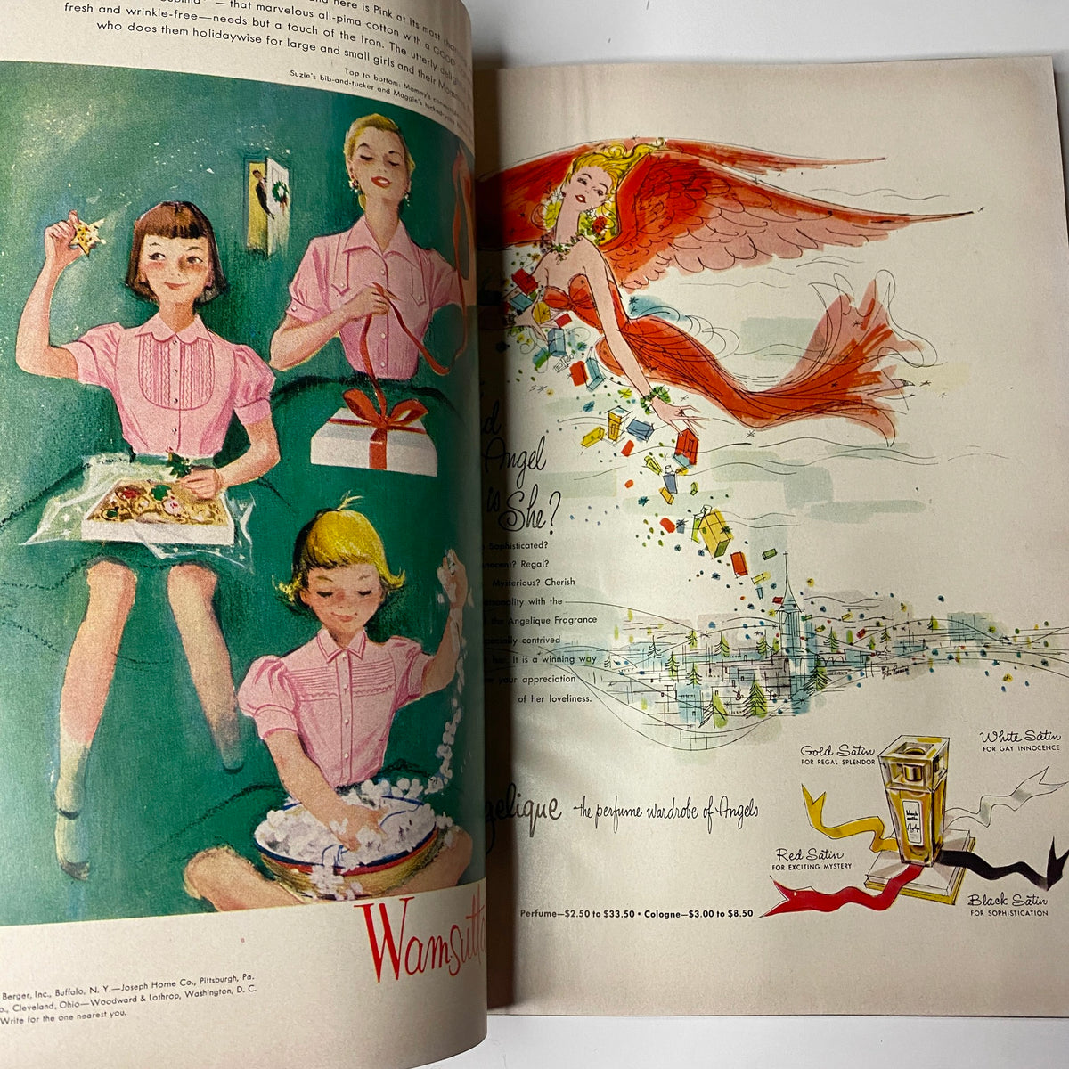 Harper's Bazaar Magazine December 1955 featuring a festive illustration of children enjoying holiday treats; artwork by Louise Dahl-Wolfe.