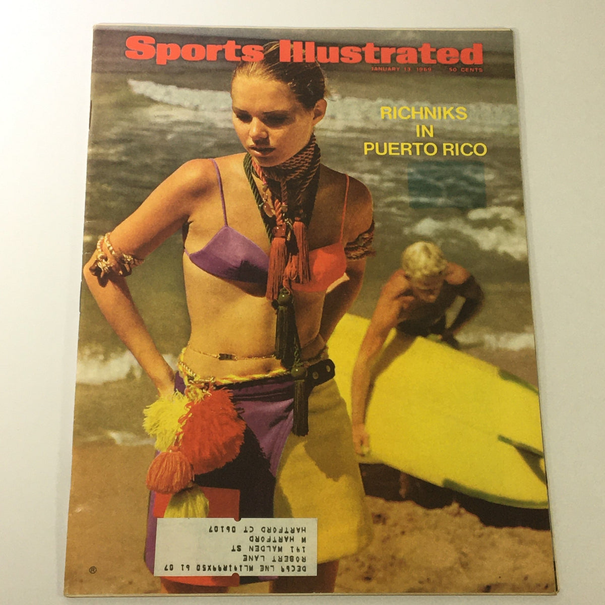 VTG Sports Illustrated Magazine January 13 1969 featuring Richniks in Puerto Rico on the cover, showcasing vintage beach fashion and surfing culture.