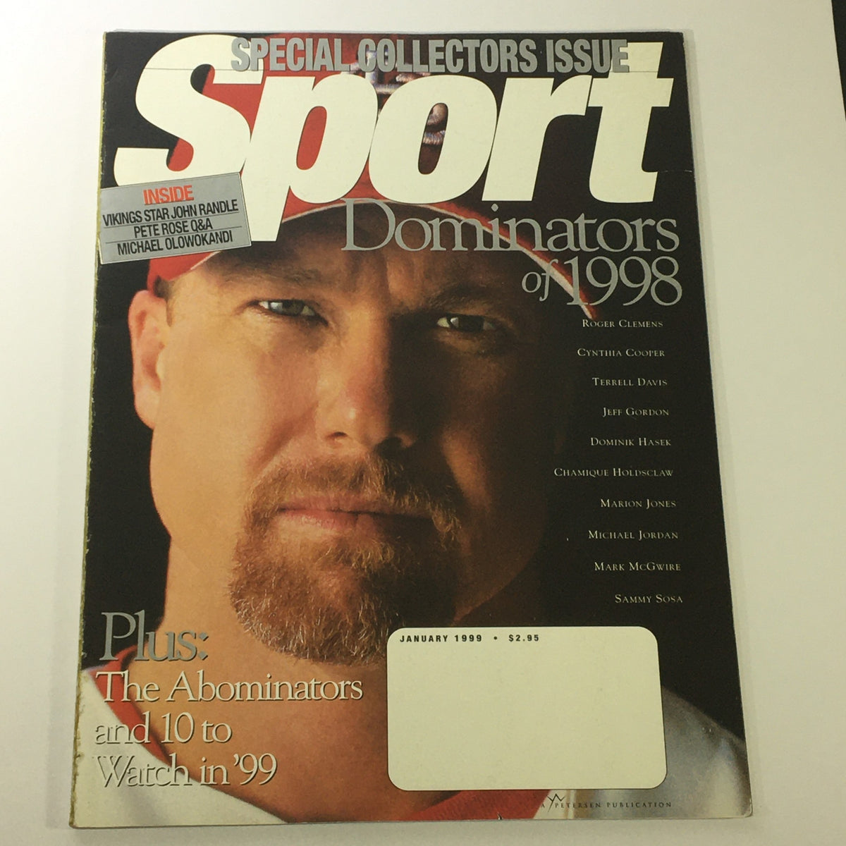 Cover of Sport Magazine Special Collectors Issue January 1999 featuring Mark McGwire and Jeff Gordon, highlighting the Dominators of 1998 including notable athletes like Roger Clemens and Michael Jordan.