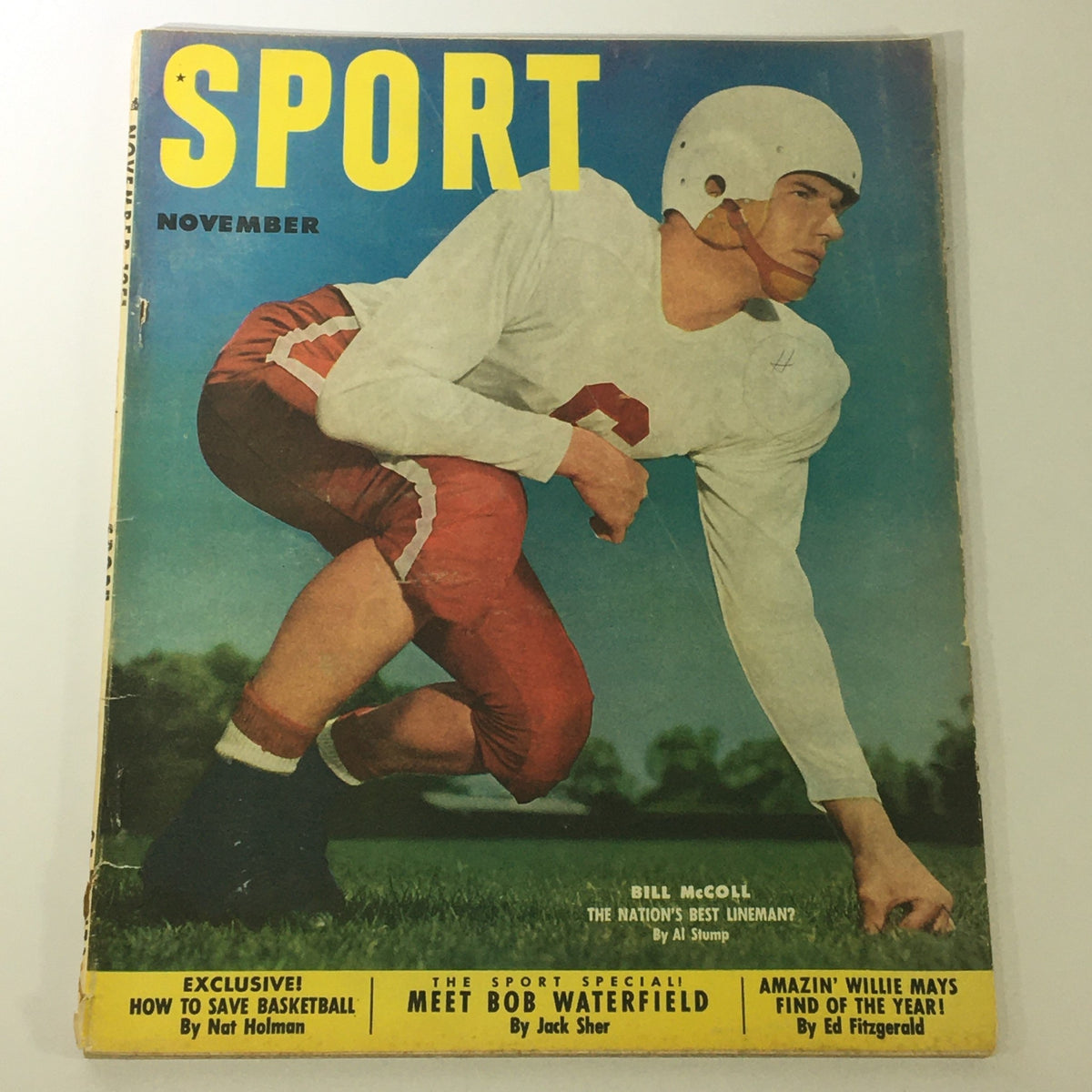 VTG Sport Magazine November 1951 cover featuring Bill McColl, the Nation's Best Lineman, showcasing a football player in action.