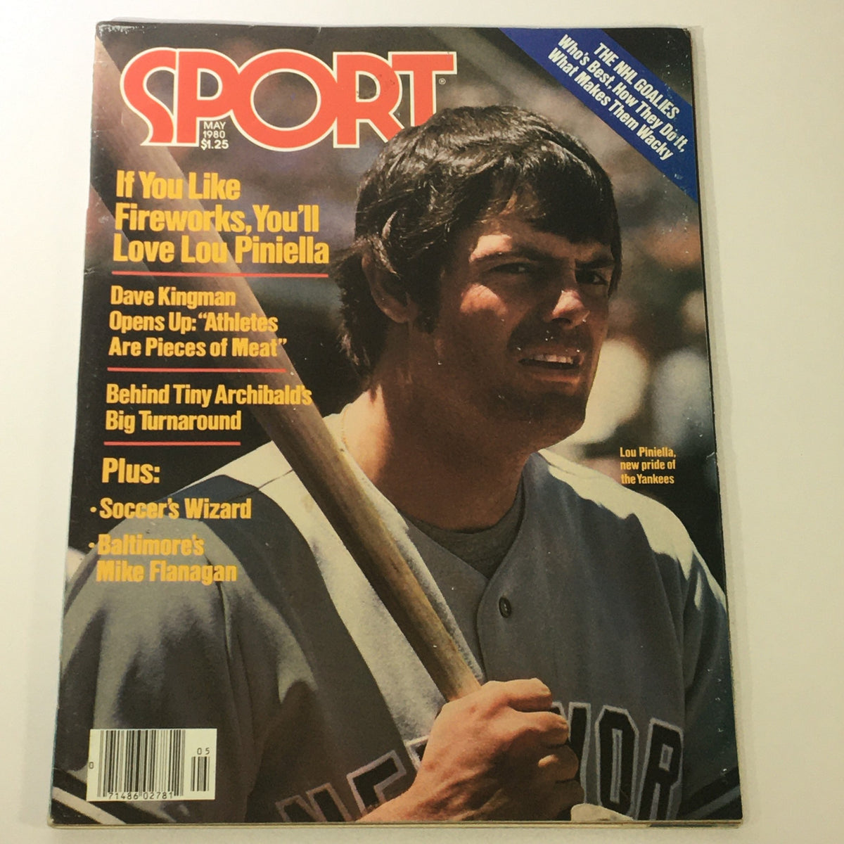 Cover of VTG Sport Magazine May 1980 featuring Lou Pinella, showcasing headlines related to sports including 'If You Like Fireworks, You'll Love Lou Piniella'. The magazine captures a significant moment in baseball history and highlights the New York Yankees.