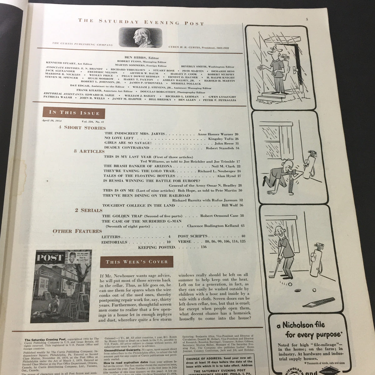 Inside page layout of the VTG The Saturday Evening Post April 10 1951, including details on featured articles and insights about the issue.