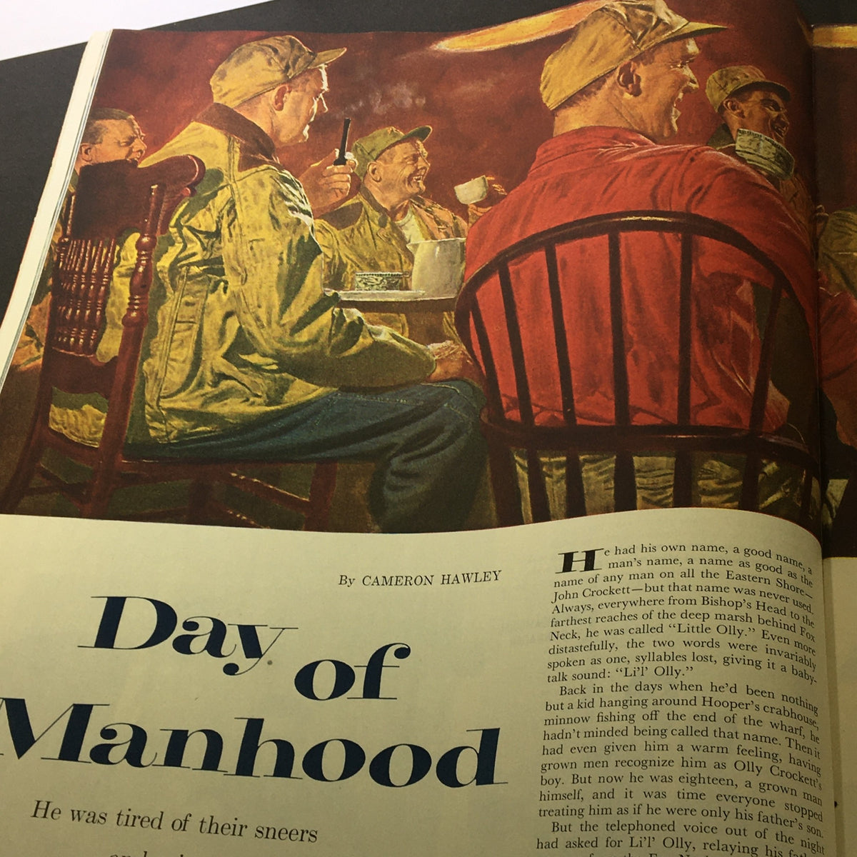 VTG The Saturday Evening Post December 29 1956 Norman Rockwell depiction of men socializing at a table in a warm, nostalgic setting, illustrating camaraderie and leisure.