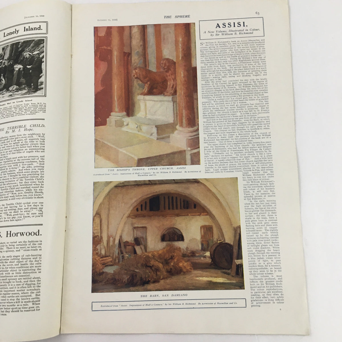 The Sphere Newspaper from October 16, 1920, displaying art and culture features including historical paintings.