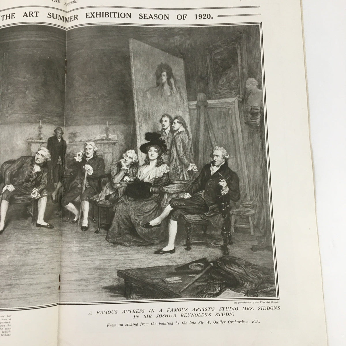 Another interior page from The Sphere Newspaper May 1, 1920, showing a captivating scene from the Art Summer Exhibition with an actress and distinguished guests.