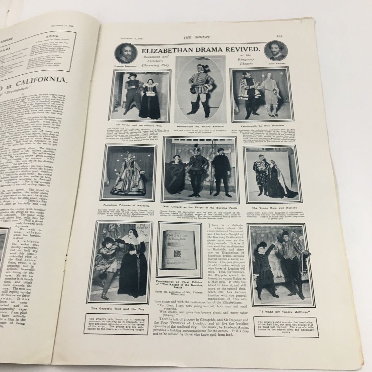 The Sphere Newspaper December 25 1920 showcasing a revival of Elizabethan drama with photographs of actors in period costumes.