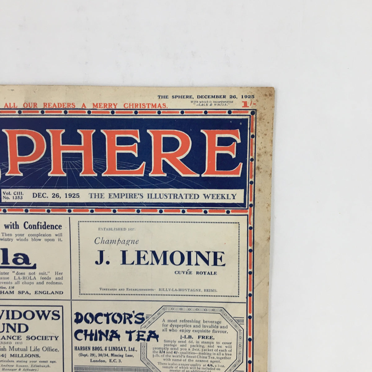The Sphere Newspaper December 26, 1925 highlighting the prominent title and introductory features of the publication.