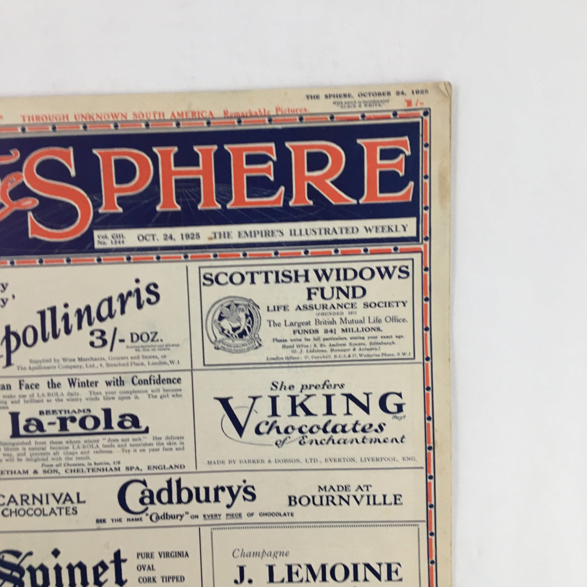 The Sphere Newspaper October 24 1925 featuring the front page highlighting Scottish Widows Fund and various articles.