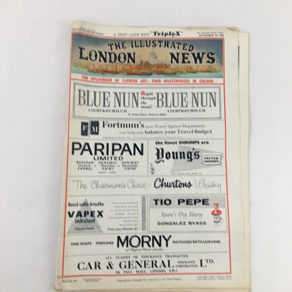 Front cover of The Illustrated London News dated September 24, 1960, featuring advertisements and the publication's logo, highlighting royal history.