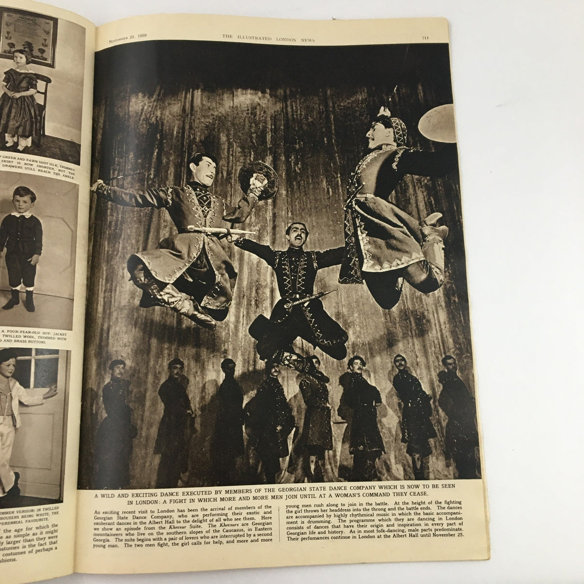 The Illustrated London News November 21 1959 featuring a performance by the Georgian State Dance Company with dancers in traditional costumes.