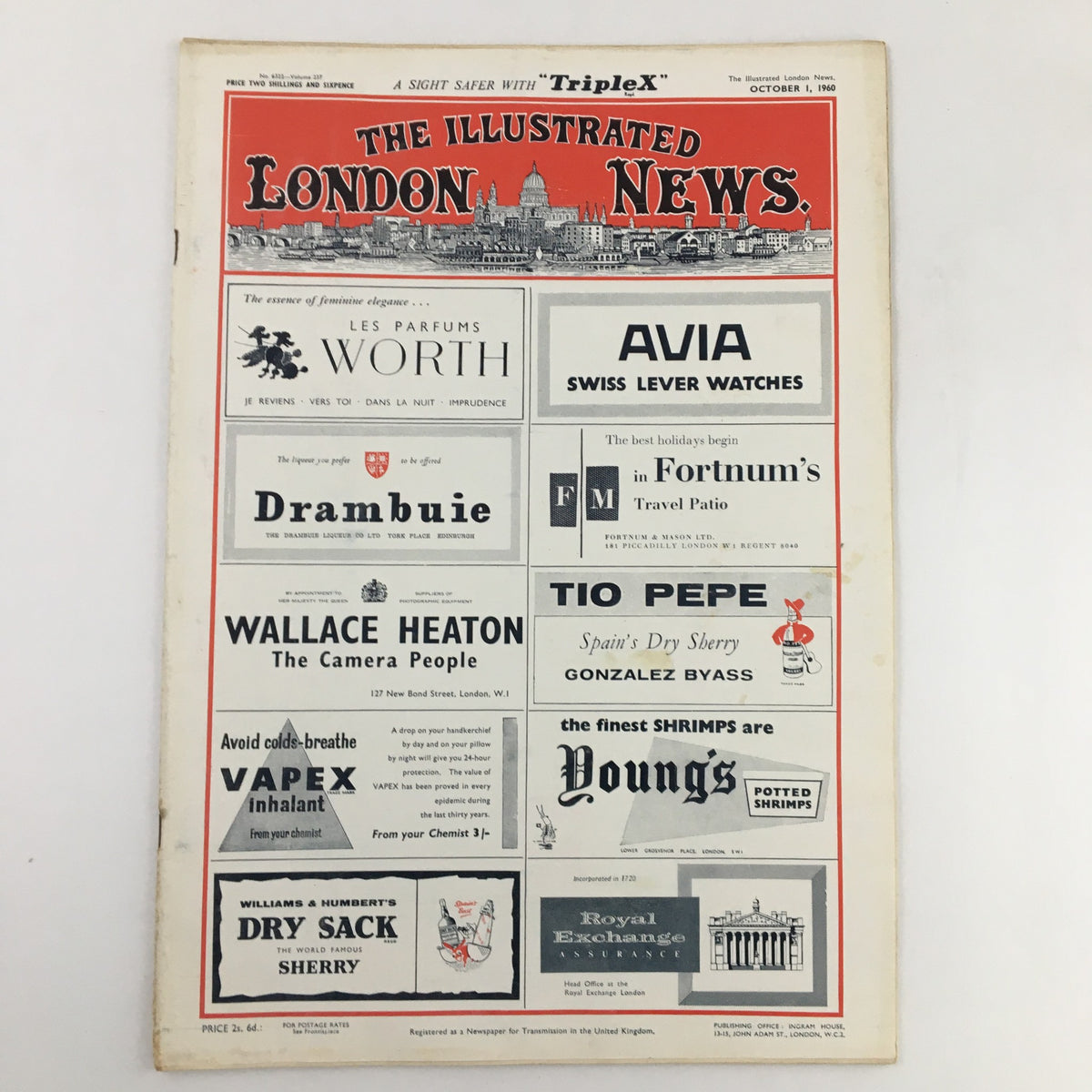 The Illustrated London News October 1 1960 back cover displaying various vintage advertisements, showcasing the advertising style and culture of the era.