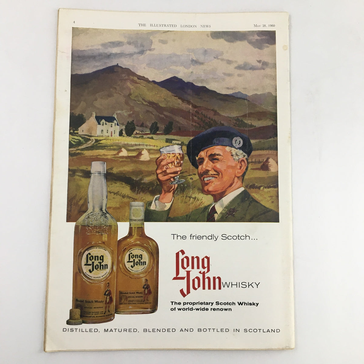 Cover of The Illustrated London News, May 28, 1960, showcasing an advertisement for Long John Whisky with a scenic background.