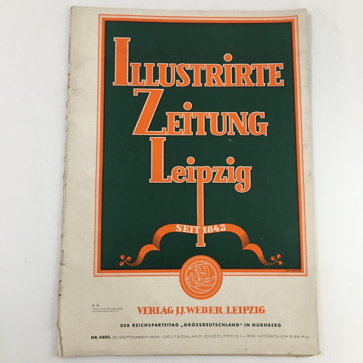 Cover page of the Illustrirte Zeitung Leipzig Magazine from September 22, 1938, highlighting its historical significance and publication details.