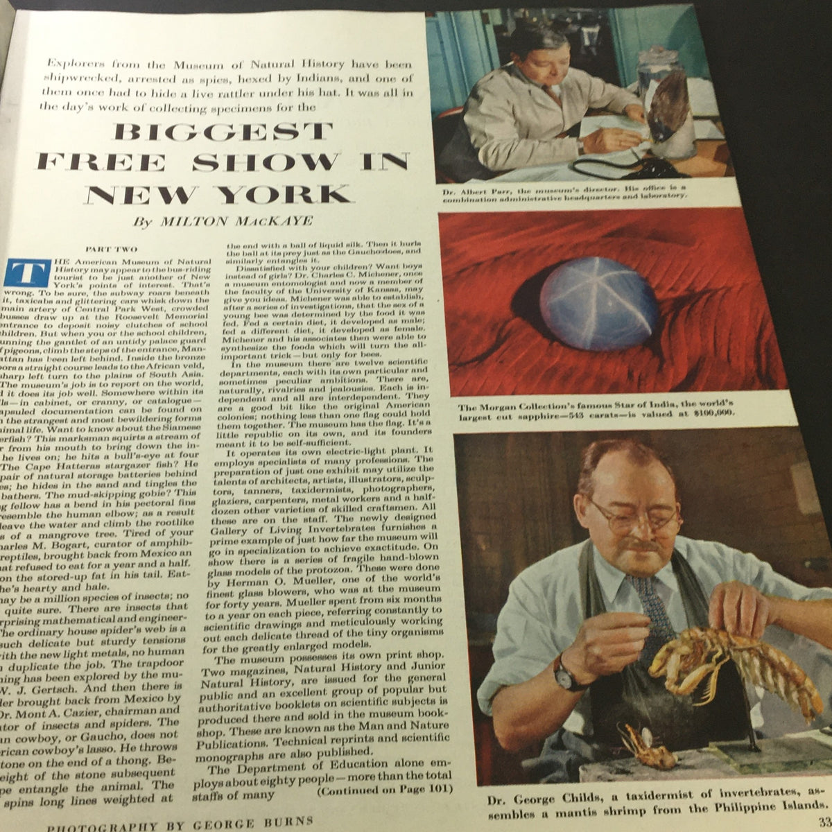 Vintage The Saturday Evening Post March 7, 1953 article featuring explorers and their adventures at the American Museum of Natural History.