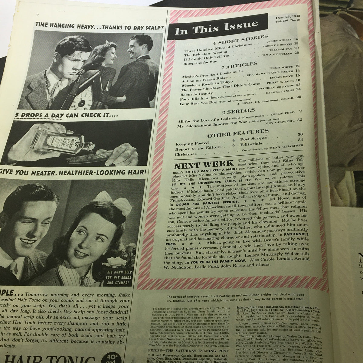 Vintage The Saturday Evening Post December 25 1943 Three Hundred Miles of Christmas