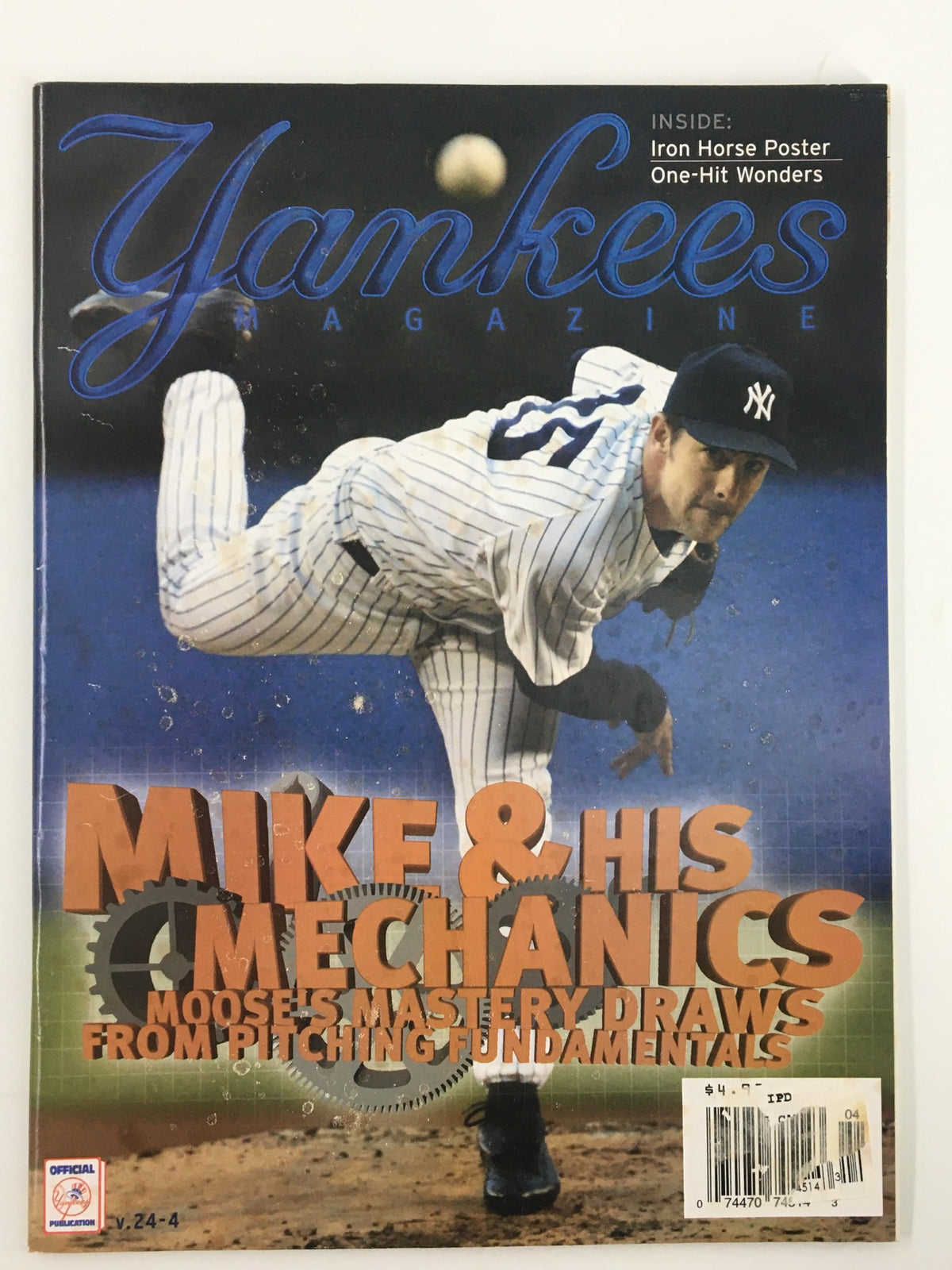 Yankees Magazine June 2003 cover featuring Mike Moustakas, showcasing his pitching mechanics and fundamentals.
