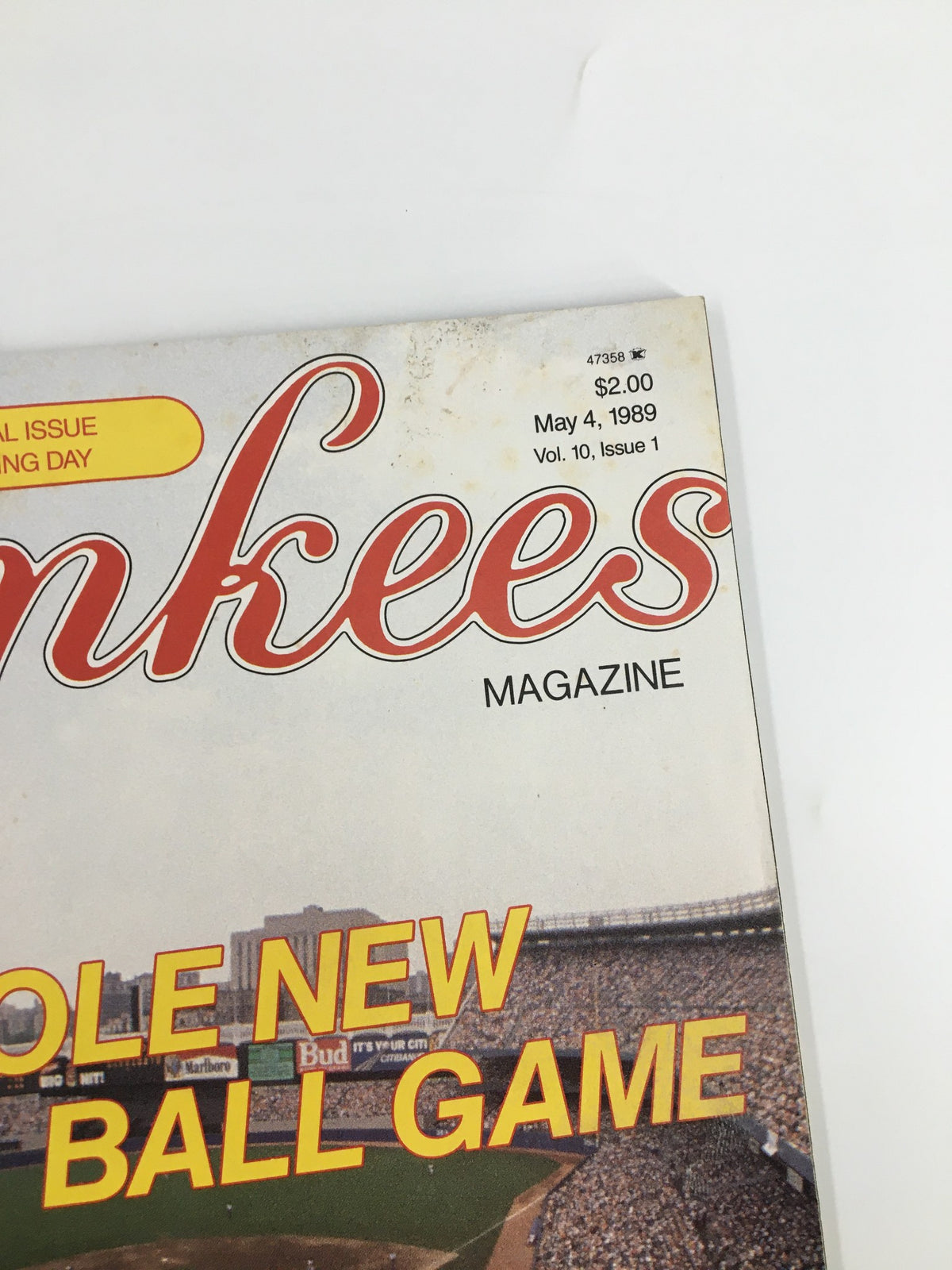 Cover of the VTG Yankees Magazine May 4 1989 featuring the title and publication date, showcasing a baseball theme.