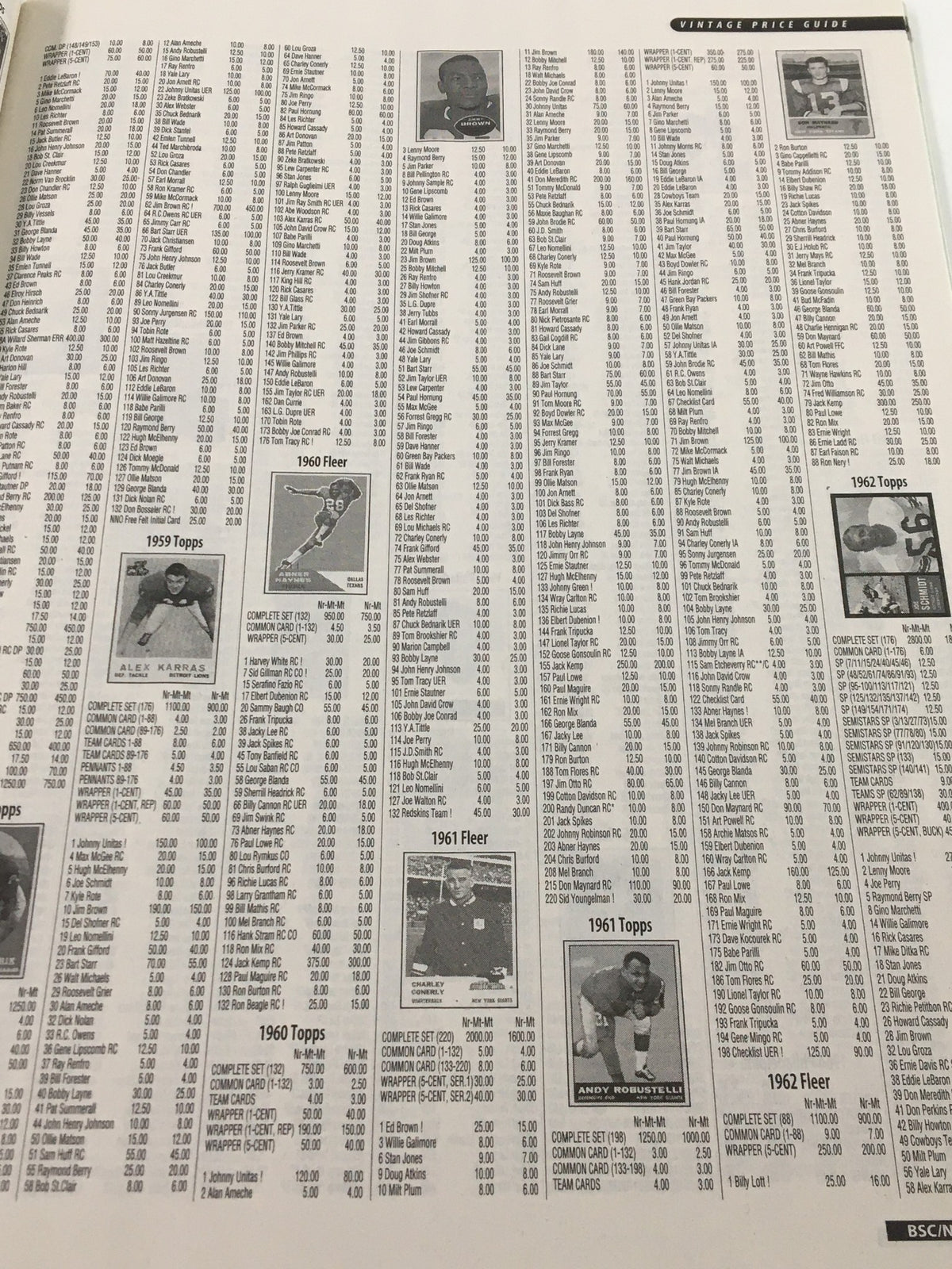 Beckett Sports Collectibles November 1999 issue #103 featuring a price guide for vintage sports cards, including listings from 1959 to 1962.