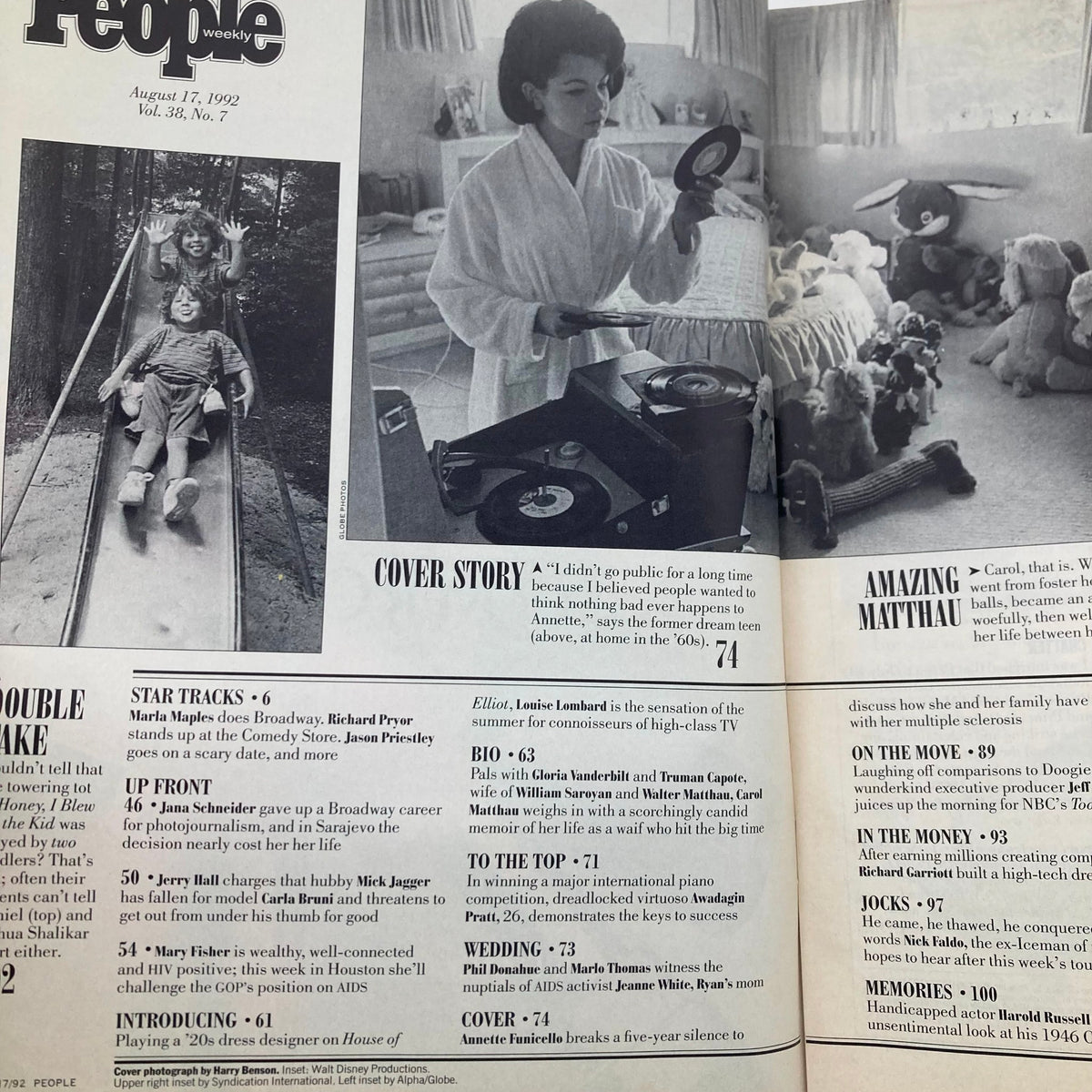 Inside page of People Weekly Magazine August 17, 1992, showcasing a cover story about Annette Funicello along with articles on popular culture from the early 90s.
