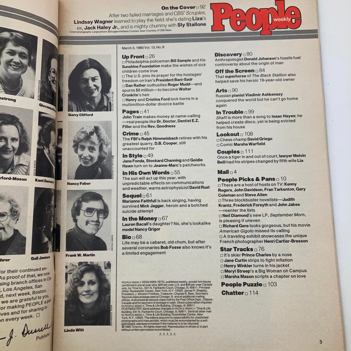 Vintage People Weekly Magazine March 3 1980 Vol 13 No. 9 Lindsay Wagner No Label