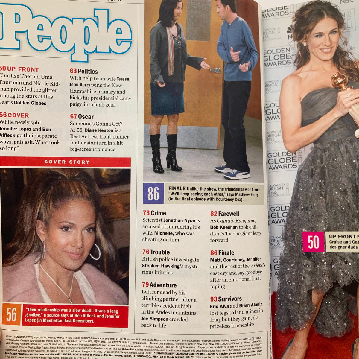 Interior page of People Magazine February 9, 2004, featuring an article on Jennifer Lopez and Ben Affleck, capturing insights into their relationship and celebrity news of the time.
