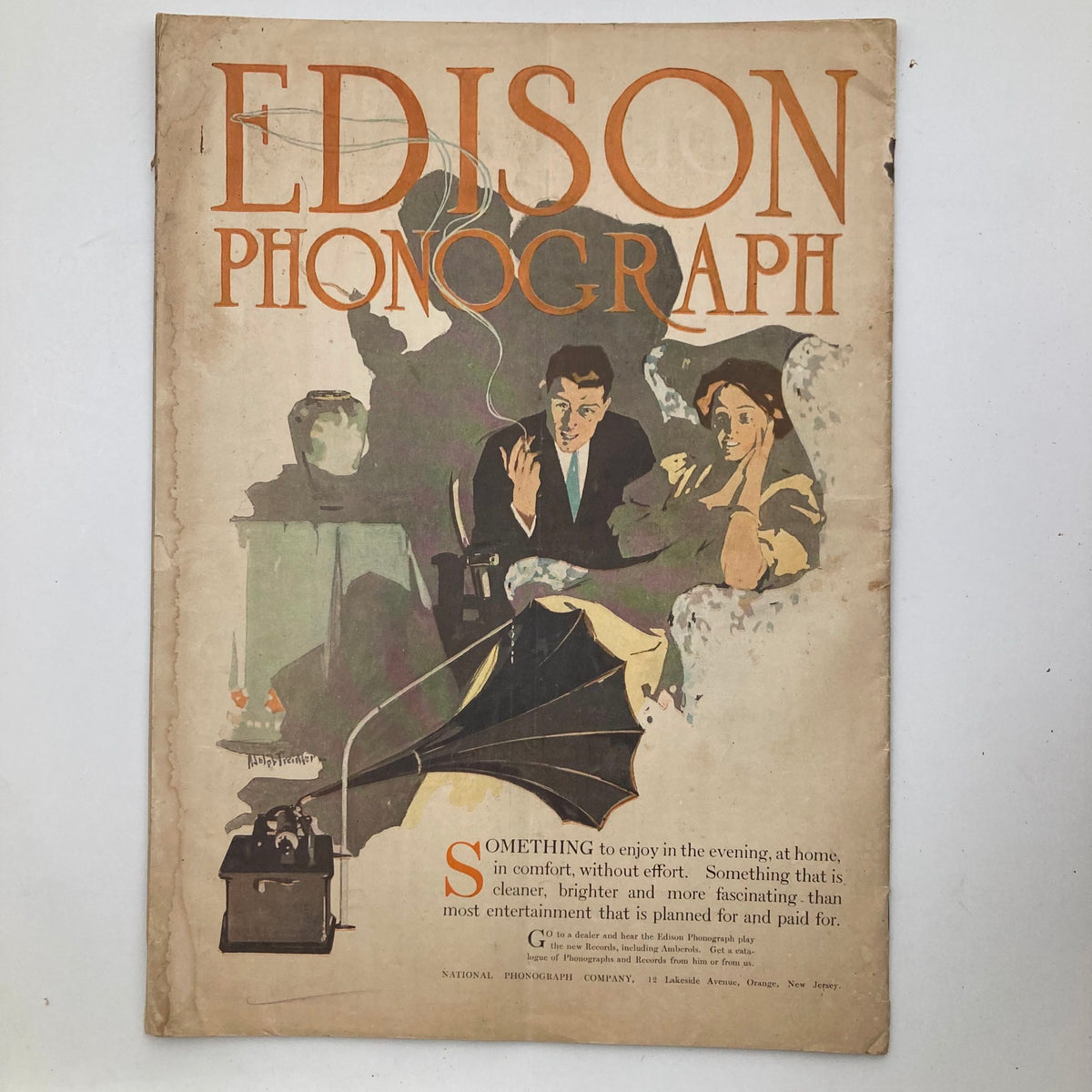 Cover of the Edison Phonograph advertisement from the VTG Collier's Magazine April 10, 1909, showcasing early commercial design and entertainment technology.