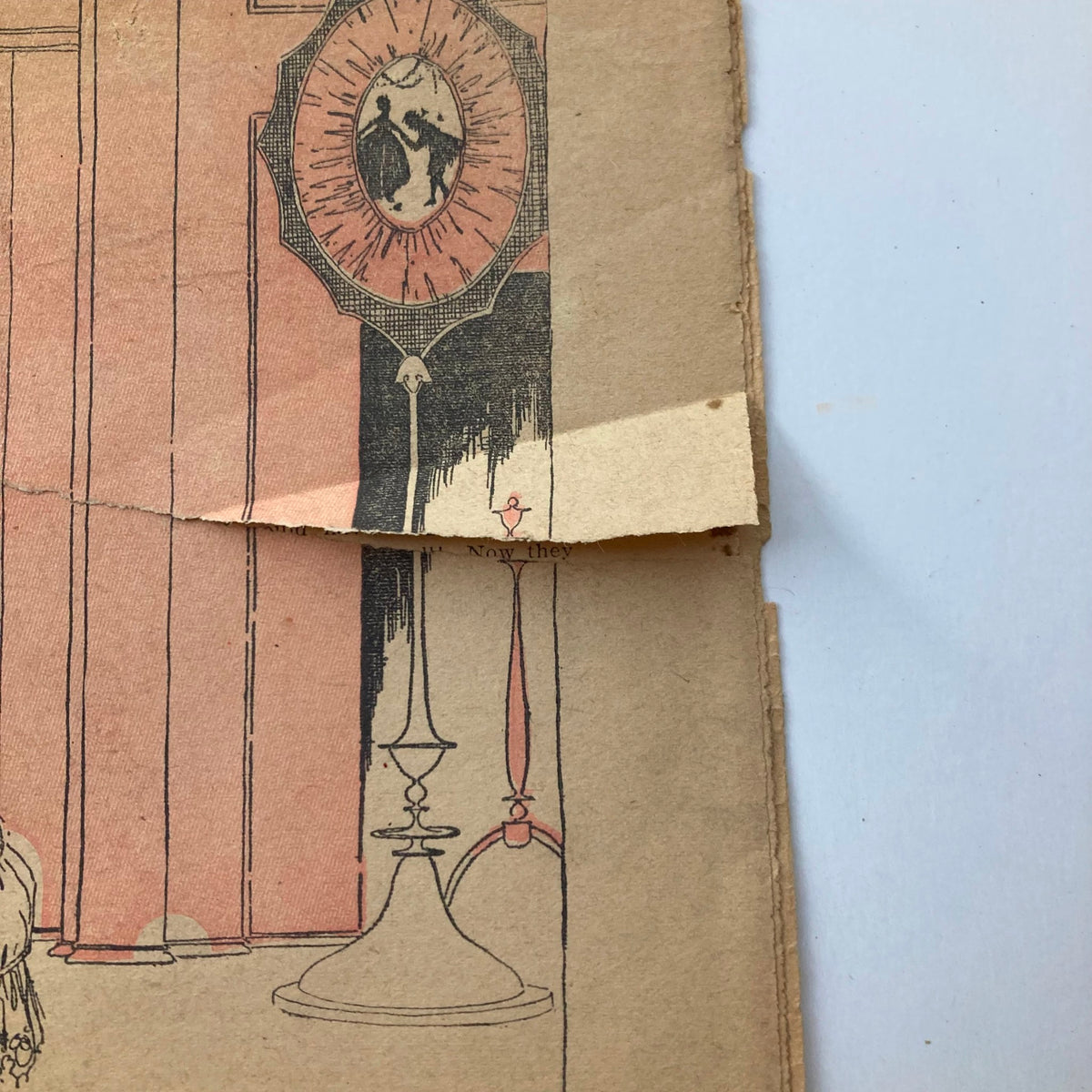 Close-up view of the vintage The Sunday Fiction Magazine December 10 1916 featuring an ornate clock and decorative elements on the cover.
